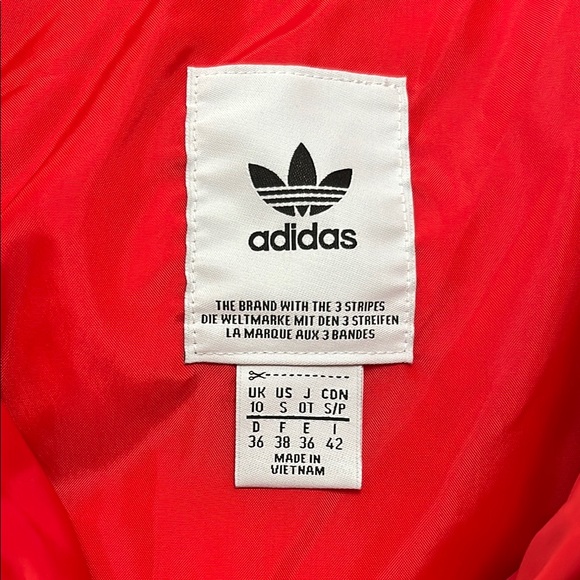 Adidas Originals Red & White Cropped Puffer Jacket - Size S style retro - Picture 2 of 12